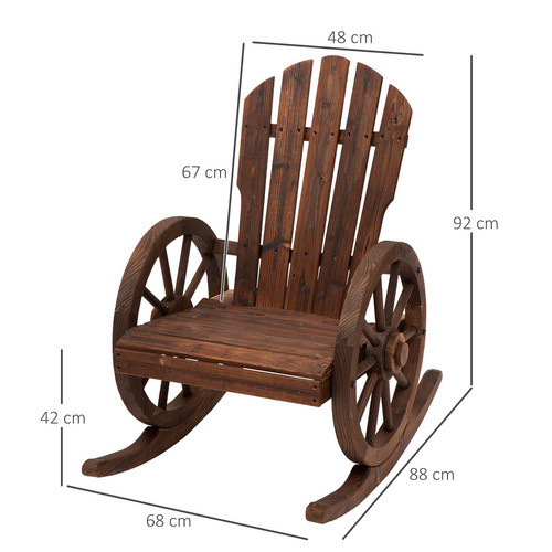 Outsunny Schaukelstuhl aus rustikalem Tannenholz in Braun mit Armlehnen, B/T/H: 88 x 68 x 92 cm - Bild 4