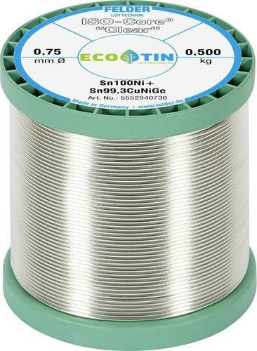 Felder ISO-Core Clear Sn100Ni+ Lötzinn Spule Sn99,25Cu0,7Ni0,05, Farbe: Silber, Gewicht: 0,5 kg, Durchmesser: 0,75 mm - Bild 1