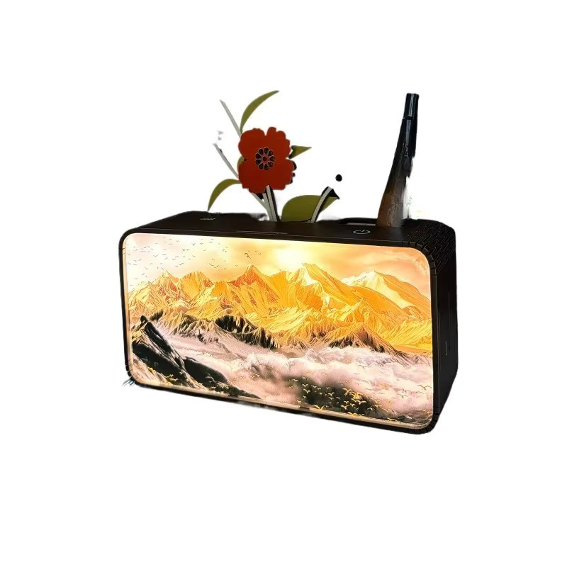 Multifunktionales Desktop-Ornament aus Holz mit Bluetooth-Audio, Umgebungslicht und Stifthalter in Schwarz und Multicolour - Bild 3