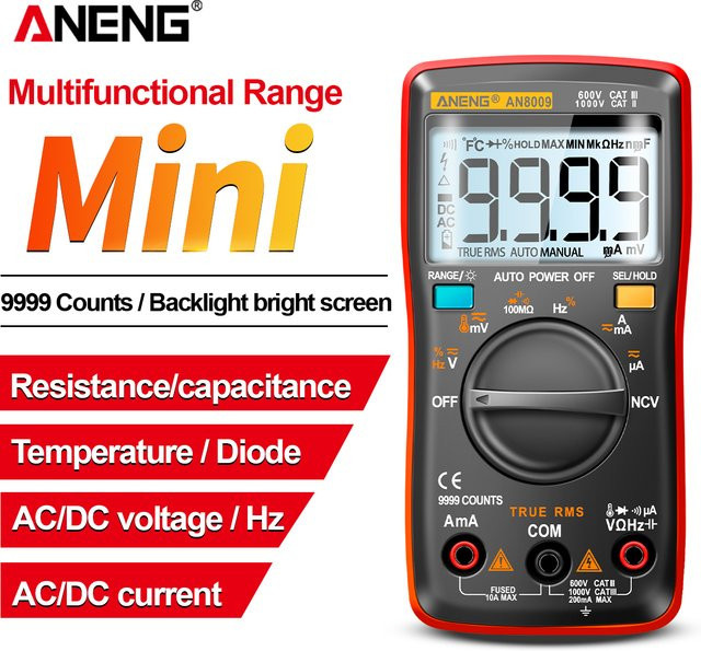 ANENG AN8009 Mini Digital Multimeter True RMS Transistor Tester in Rot - Bild 1