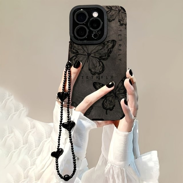 Retro Schmetterling und 3D Herz Lanyard Telefonhülle für Apple iPhone 11 bis 17 Pro Max Soft Cover - Bild 1