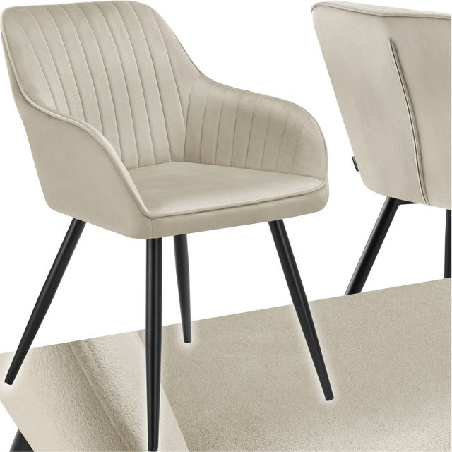 tectake Esszimmerstuhl Marilyn gepolstert in Samtoptik mit Steppmuster und Stahlbeinen, Farbe: Creme Schwarz, B/T/H: 58 x 62 x 82 cm - Bild 1