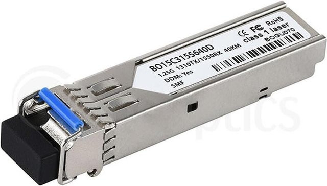 BlueOptics SFP Transceiver BO15C3155640D kompatibel mit Mikrotik, 1000BASE-BX-U Singlemode Fiber, LC-Simplex, TX1310nm/RX1550nm, 40KM, DDM, Farbe: Silber - Bild 1