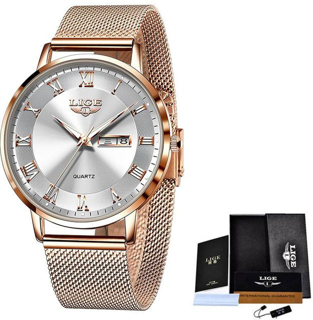 LIGE Armbanduhr Quarz, Edelstahl, Roségold, Herren - Bild 1