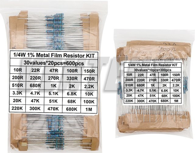 VENTENY Widerstand Set mit 600 Stück 1/4W Metallfilm-Widerständen 1% Toleranz sortiert in 30 Werten - Bild 1