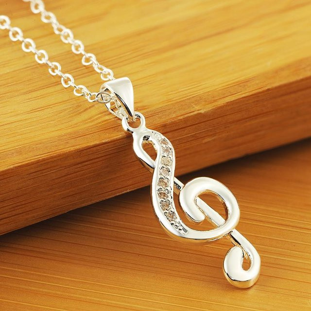 Wucifang Jewelry Halskette, Musiknoten-Anhänger, 925 Silber, Kristall, Damen - Bild 1