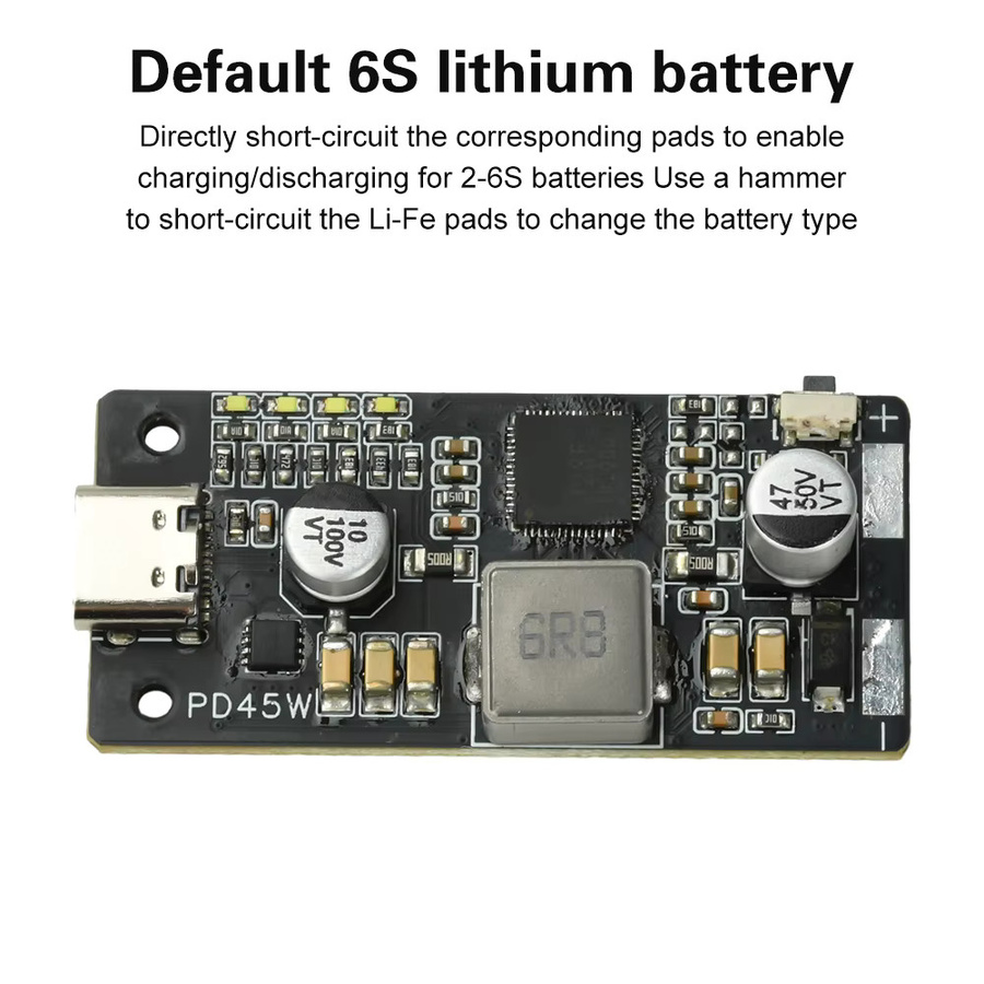 diymore PD45W Lithium-Eisenphosphat-Batterielade- und Entlademodul mit USB-C Schnellladung QC2.0/QC3.0/QC3.0+ für 2-6S, Schwarz - Bild 3