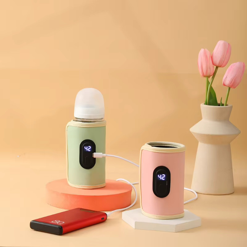 Tragbarer Baby Flaschenwärmer mit Digitalanzeige und USB-Anschluss in Grün für unterwegs und das Auto - Bild 1