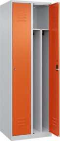 C+P Spind Classic PLUS Garderobenschrank mit 2 Abteilen, Zylinderschloss und 4 Garderobenhaken, Farbe: Lichtgrau/Reinorange, H x B x T: 185 x 60 x 50 cm - Bild 1
