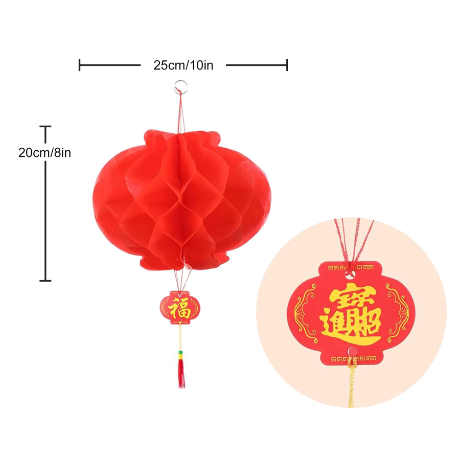 Rote chinesische Papierlaternen als Festivaldekoration für Neujahr, Hochzeit und Restaurant, Durchmesser: 25,4 cm - Bild 2