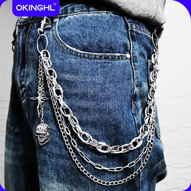 OKINGHL Hosenkette, Edelstahl, Silber, Totenkopf, Unisex - Bild 1