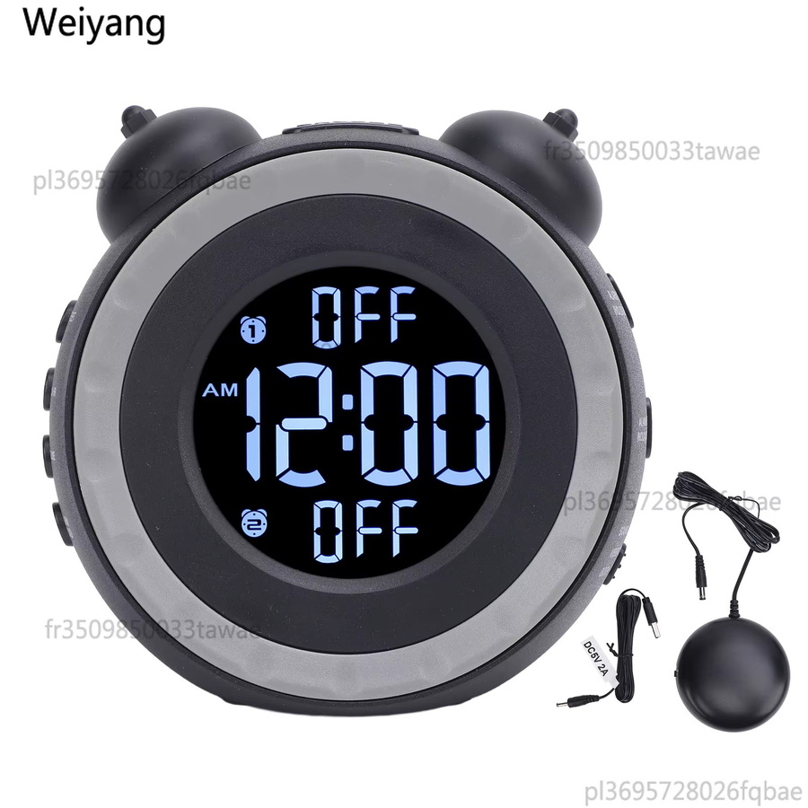 NUOYING Bett-Vibrationsalarm mit einstellbarer Lautstärke und Helligkeit, extra lauter Wecker für Tiefschläfer, Schwarz - Bild 6
