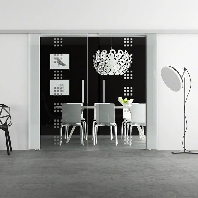 Levidor Doppelglasschiebetür Komplettset Stuttgart aus Aluminium und Glas in Silber mit Stangengriffen und SoftClose, B/H: 90 x 205 cm (2 Stück) - Bild 1