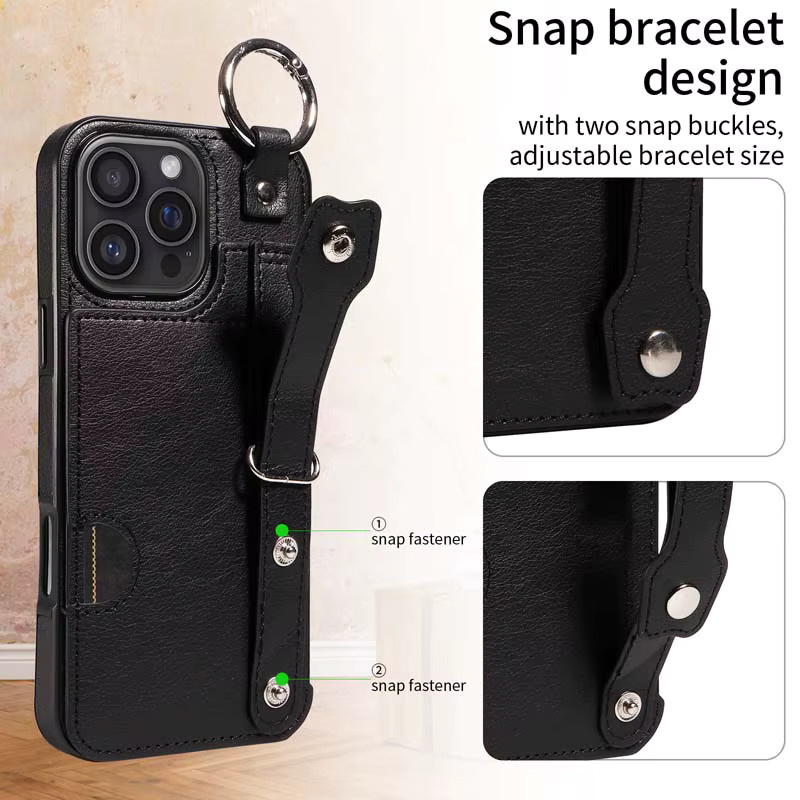 Leder-Handyhülle mit Handgelenkschlaufe und Ring für iPhone Modelle in Pink mit Kartenfach und Wallet-Funktion - Bild 2