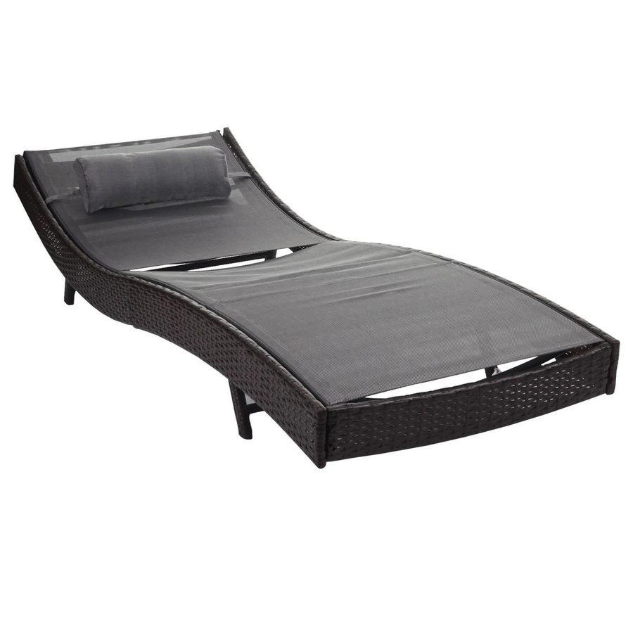 MCW Sonnenliege Phoenix aus Poly-Rattan in Braun-meliert mit grauem Bezug und Kopfkissen - Bild 3