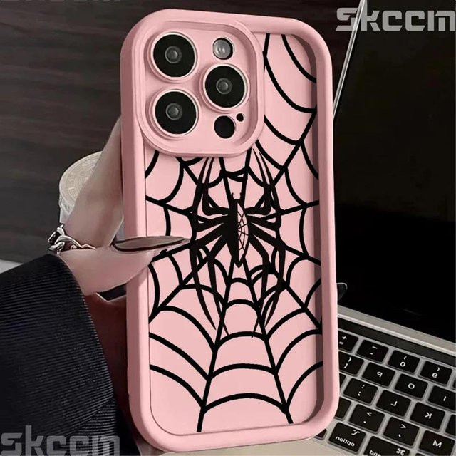 Stoßfeste TPU Handyhülle mit Spinnennetz-Design von Yiran Bag für iPhone 16 15 14 13 12 11 Pro Max Plus XR X XS 7 8 in Schwarz - Bild 1
