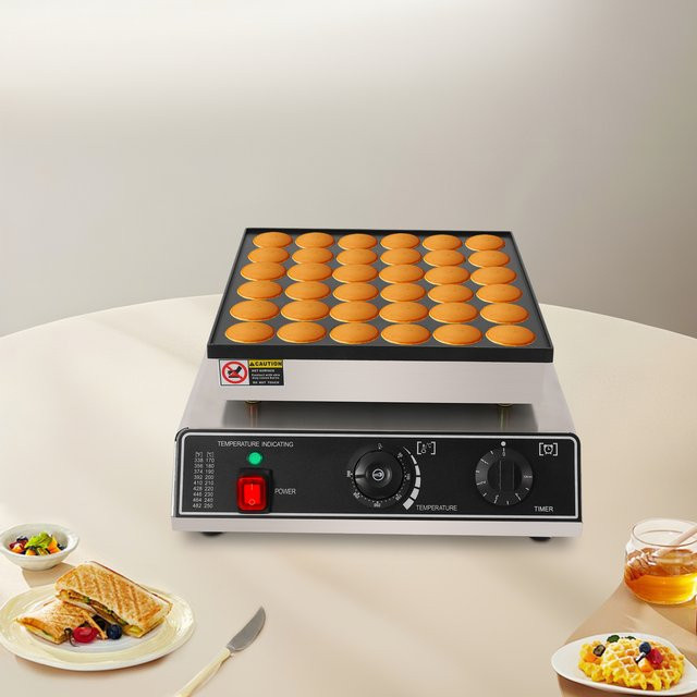 Sweetmile 36-Loch-Waffeleisen aus Edelstahl mit 950 W, verstellbare Temperatur 50–300 ℃, Farbe Schwarz-Silber - Bild 1