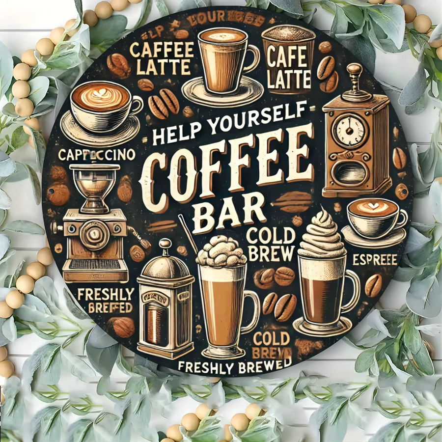 Potdemiel Vintage-Metallschild rund für Kaffeebar und Garten, dekorative Eisen-Wandkunst in Multicolour, Durchmesser: 20,3 cm - Bild 2