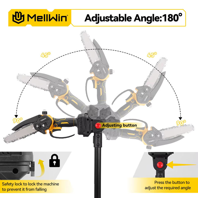 MELLWIN Elektrische Astschere mit 200 cm Teleskopstange und bürstenlosem Motor, gelb, kompatibel mit Makita 18V LXT Akku - Bild 3