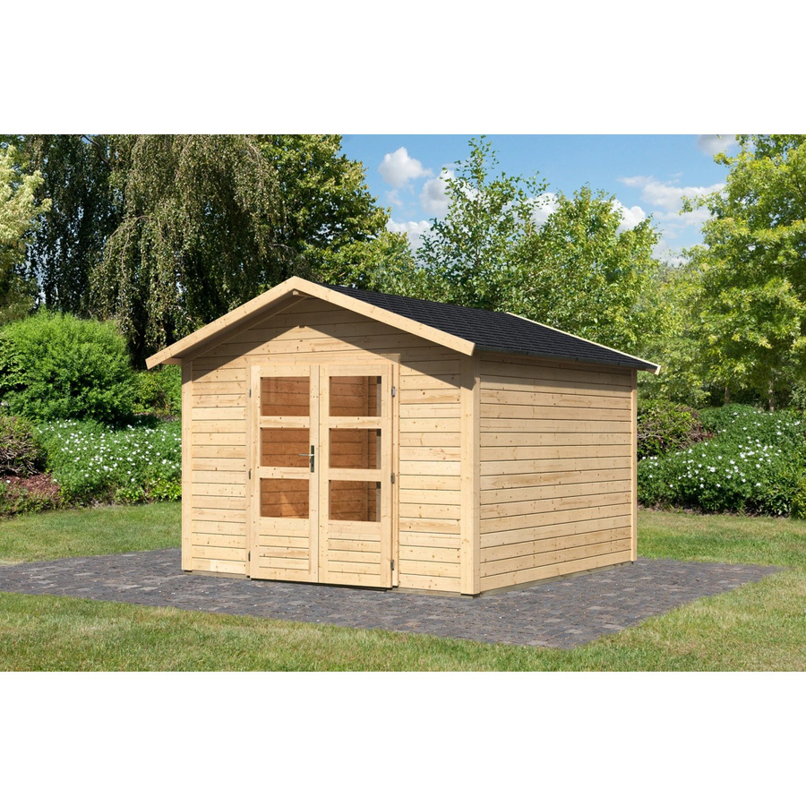 Karibu Holz-Gartenhaus Tessin 2 in Natur mit Boden und Dachschindeln, B/T/H: 300 x 300 cm - Bild 2