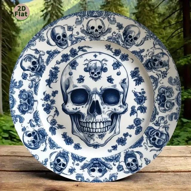 CIFBUY Vintage Floral Skelettplatte aus Aluminium in Blau und Weiß als 2D Kunstdeko - Bild 1