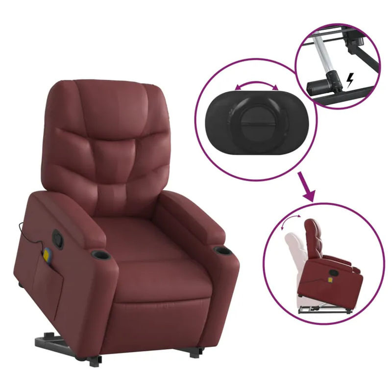 Vidaxl Relaxsessel Aufstehhilfe Massagesessel aus Kunstleder in Rot - Bild 7