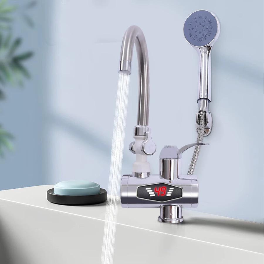 Elektrischer Wasserhahn mit LCD-Display, 3000 W, 360 Grad drehbarer Auslauf, Silber - Bild 2