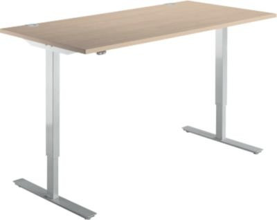 Schäfer Shop Select Schreibtisch Start Off elektrisch höhenverstellbar mit T-Fuß in Eiche-Dekor und Weißaluminium, B: 160 cm, T: 80 cm, H: 75,5-125,5 cm - Bild 1