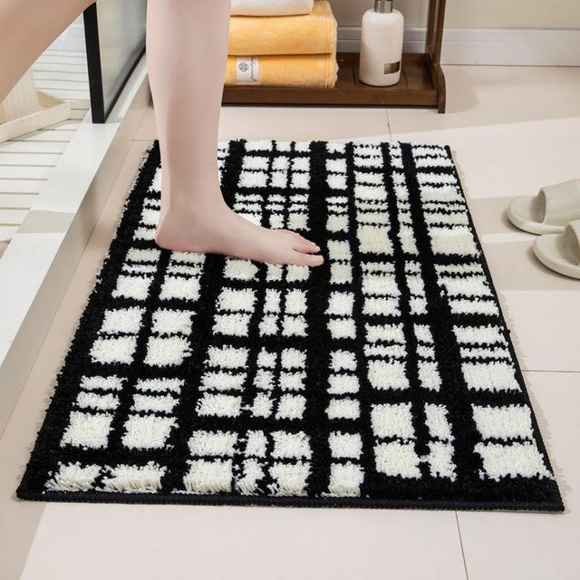 Saugfähige Badezimmerbodenmatte in Schwarz, rutschfester Teppich aus Polyester, B/B: 50 x 80 cm - Bild 1