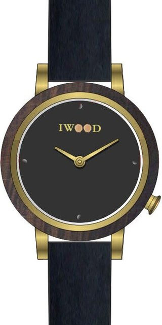 Iwood Damenuhr, Quarz, Edelstahl, Leder, Schwarz, 30 mm - Bild 1