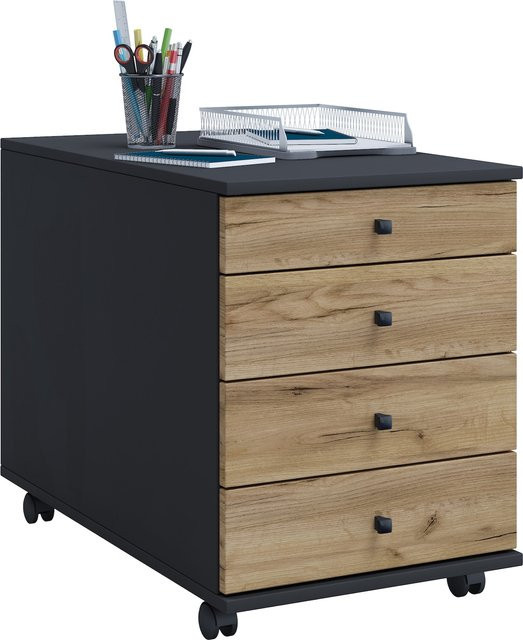 VCM Rollcontainer Lona Beistellcontainer mit Schubladen in Braun mit Holzstruktur-Nachbildung H x B x T: 57 x 42 x 75 cm - Bild 1