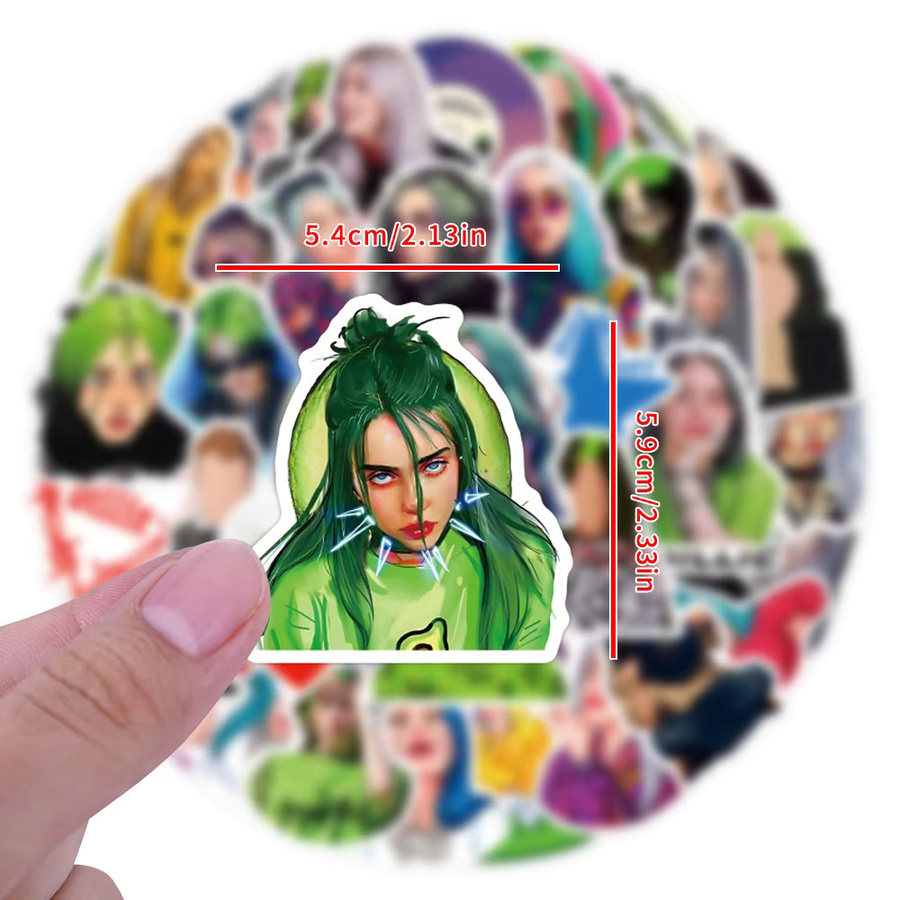 55 Stück Billie Eilish Wasserfeste Aufkleber Multicolor für Notizbücher und Computer - Bild 2