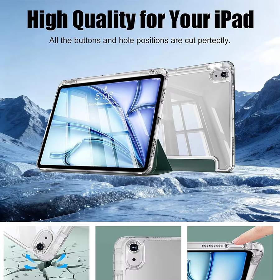 PHYLYN Schutzhülle für iPad Air 11 Zoll M4/M3/M2 (2026/2025/2024), transparente TPU Hülle mit Stifthalter und Auto-Sleep/Wake-Funktion, grün - Bild 4