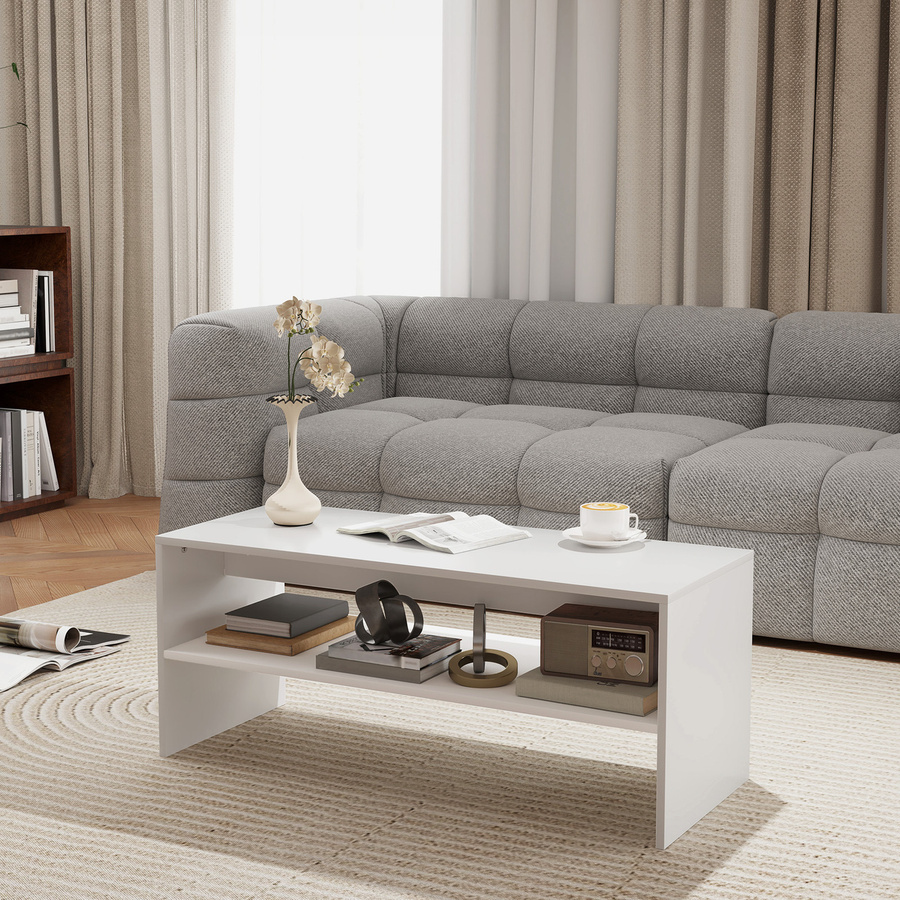 HOMCOM Moderner Couchtisch in Weiß mit 2 Ebenen und rutschfesten Füßen, B/T/H: 100 x 40 x 41,5 cm - Bild 2