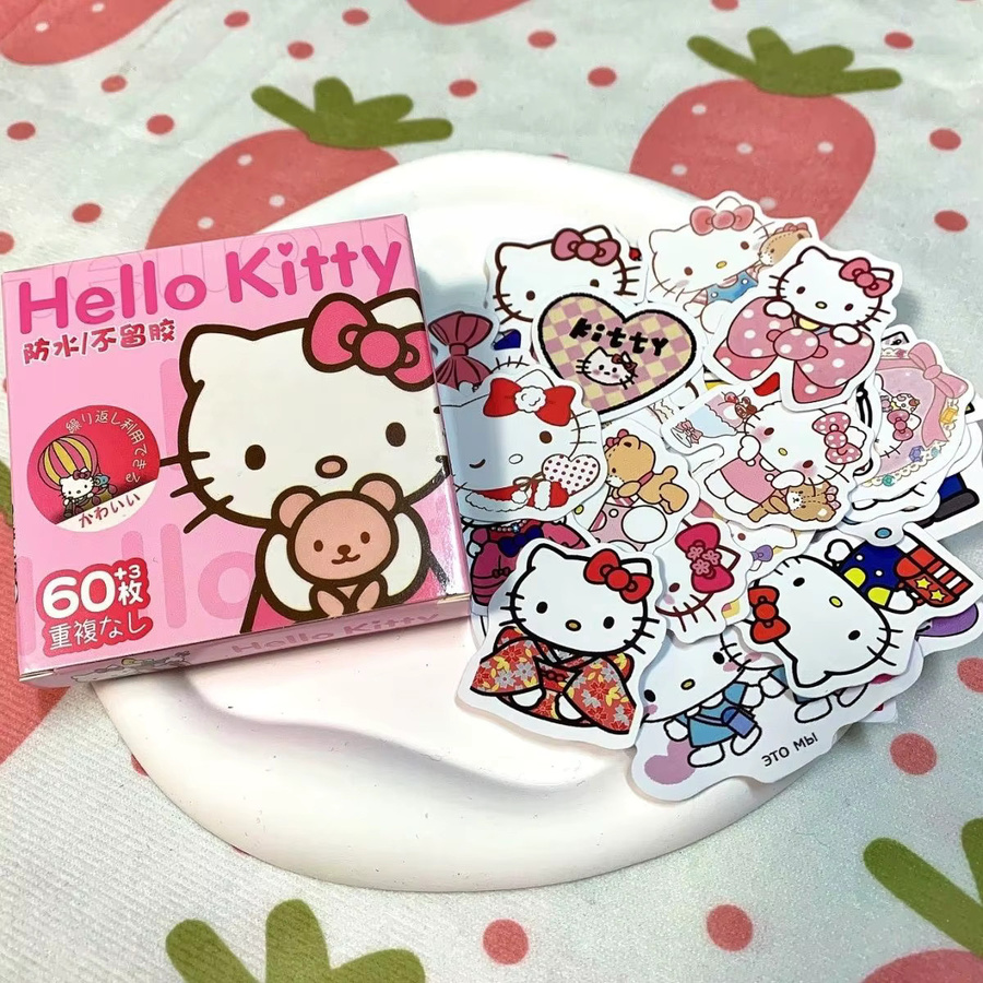 Sanrio Hello Kitty Aufkleber-Set mit 60 Stück, bunte und wasserfeste Kawaii Cartoon Aufkleber für Kinder zum DIY-Gestalten von Tagebüchern und Sammelalben, Multicolor - Bild 3