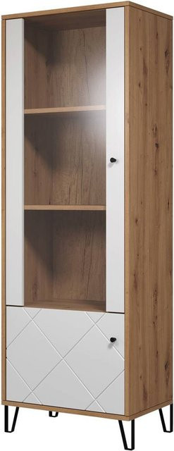 Trendteam Vitrine Touch in Weiß Matt und Eiche Artisan Nachbildung mit Glastüren, B/H/T: 63 x 172 x 40 cm - Bild 1