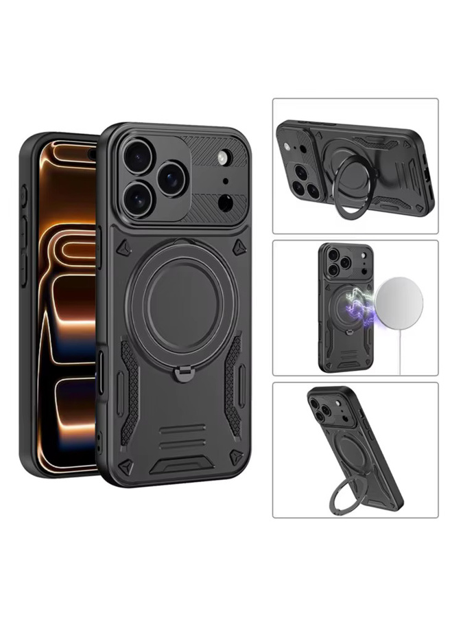 Luxuriöse Magnethülle für Apple iPhone 17, 16, 15, 14, 13, 12, 11 Pro Max Plus mit Ringhalterung und Stoßstangen-Schutz in Rot - Bild 2