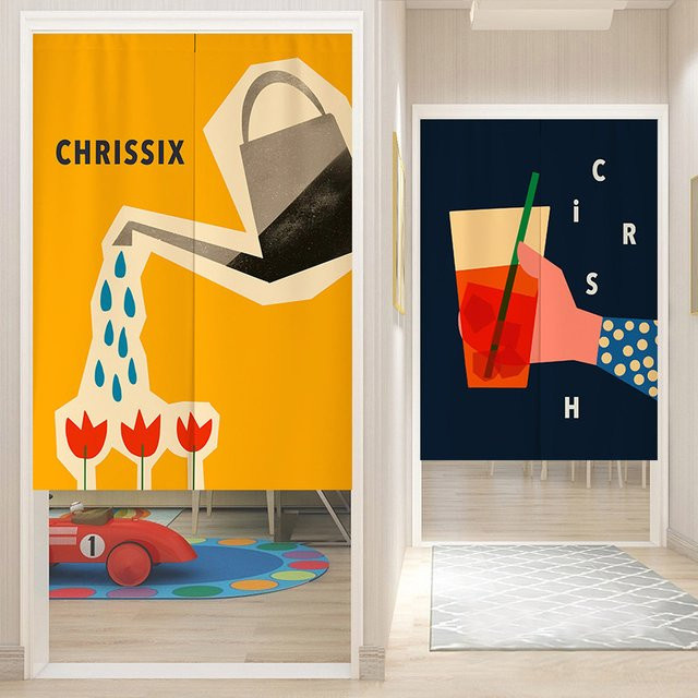 VIKAMA Halbvorhang mit farbigem abstraktem Design für Küche, Schlafzimmer und Eingangsbereich, Breite: 90 cm, Höhe: 65 cm - Bild 1