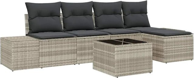 vidaXL 6-teiliges Garten-Sofaset aus Poly Rattan mit Kissen in Grau und modernem Design - Bild 1