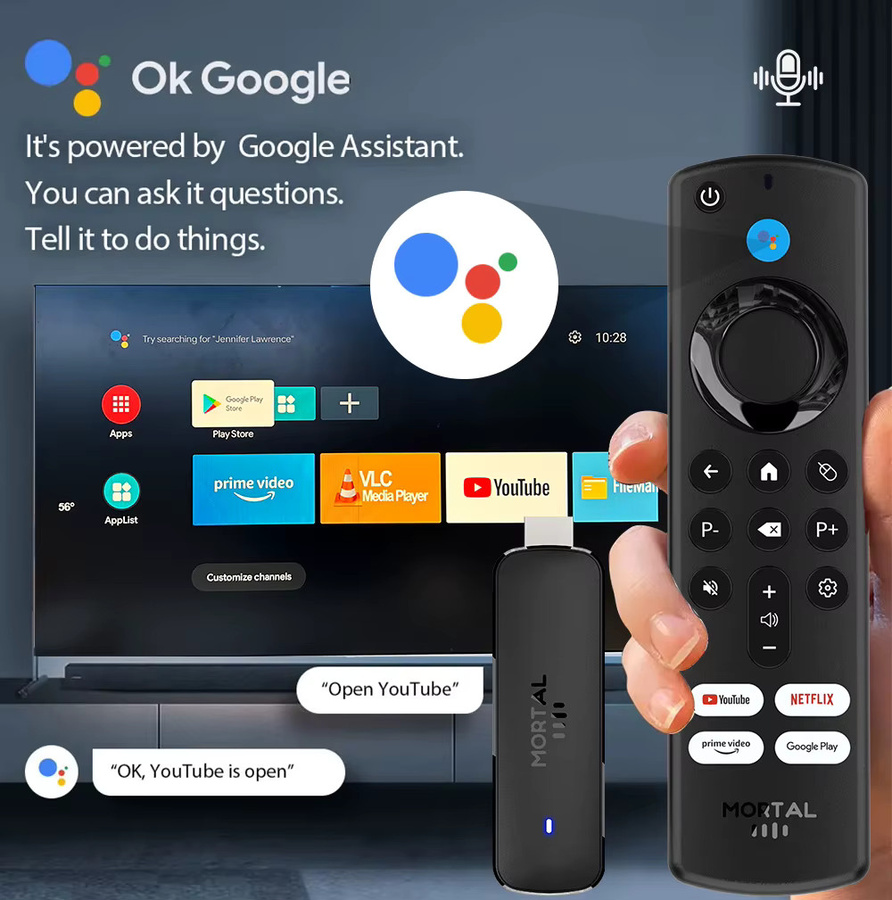 Mortal Q8 Android TV Stick Globale Version mit Sprachfernbedienung, Android 14, 8K und 4K Video, Wifi6, Schwarz - Bild 4