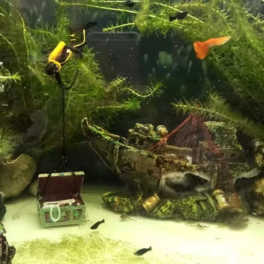 Aquarium Schiffswrack Piratenschiff Ornament aus Harz in Braun für deine Unterwasserlandschaft - Bild 3
