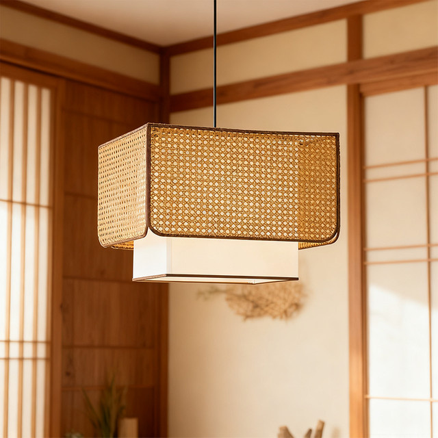 LINCCW LED Pendelleuchte aus Bambus und Rattan im Vintage Boho Design, braun - Bild 1