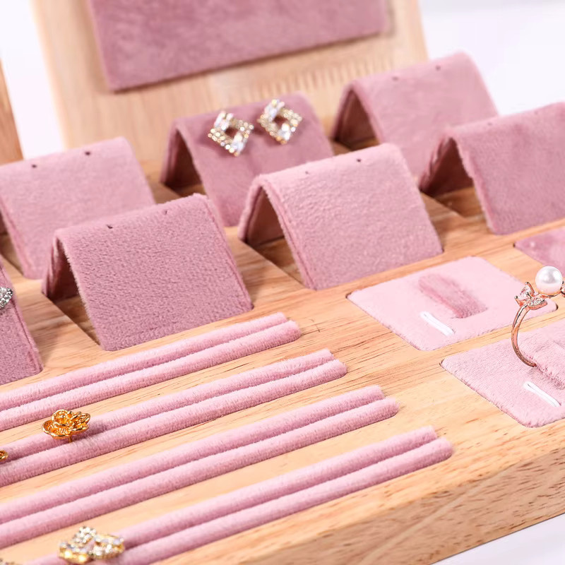 TREACHI Schmuck-Präsentationsschalen-Set aus Holz in Grün und Pink zur Aufbewahrung von Halsketten, Armbändern, Ringen und Ohrringen - Bild 3