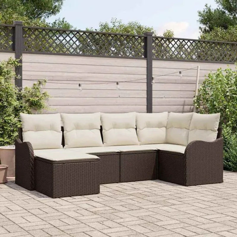vidaxl Garten-Sofa-Set aus Poly-Rattan mit 6 Kissen in Braun - Bild 1