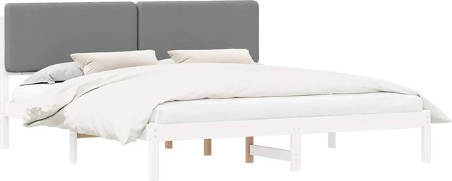 vidaXL Bettgestell aus massivem Kiefernholz mit gepolstertem Kopfteil in Hellgrau, B/T/H: 200 x 200 x 205,5 cm - Bild 1