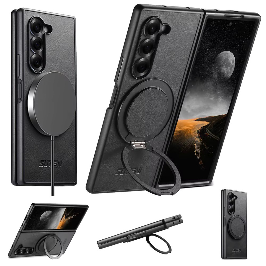 Business 360° Schutzhülle mit drehbarem Ständer und Schnalle für Samsung Galaxy Z Fold 7, 6, 5 aus Kunstleder in Schwarz mit Magnet und kabelloser Ladefunktion - Bild 2