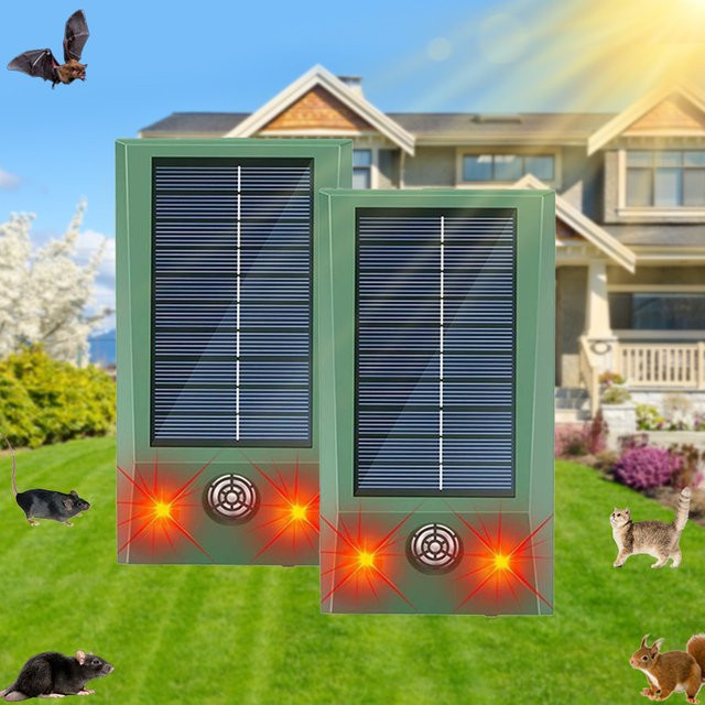 SAIJZEK Solarbetriebener Ultraschall-Tiervertreiber für den Außenbereich mit Stroboskop-Blinklicht und wasserdichter Mäuseabwehr für Garten und Hof - Bild 1