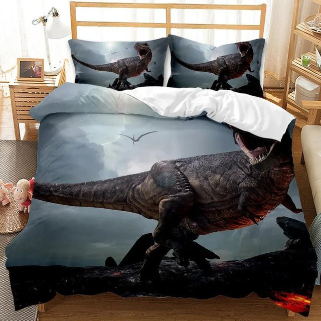 Binchi Dinosaurier Bettwäscheset Jura Zeitalter Tyrannosaurus Rex für Kinder in Weiß, 2-teilig, B/H: 70 x 133 cm - Bild 1