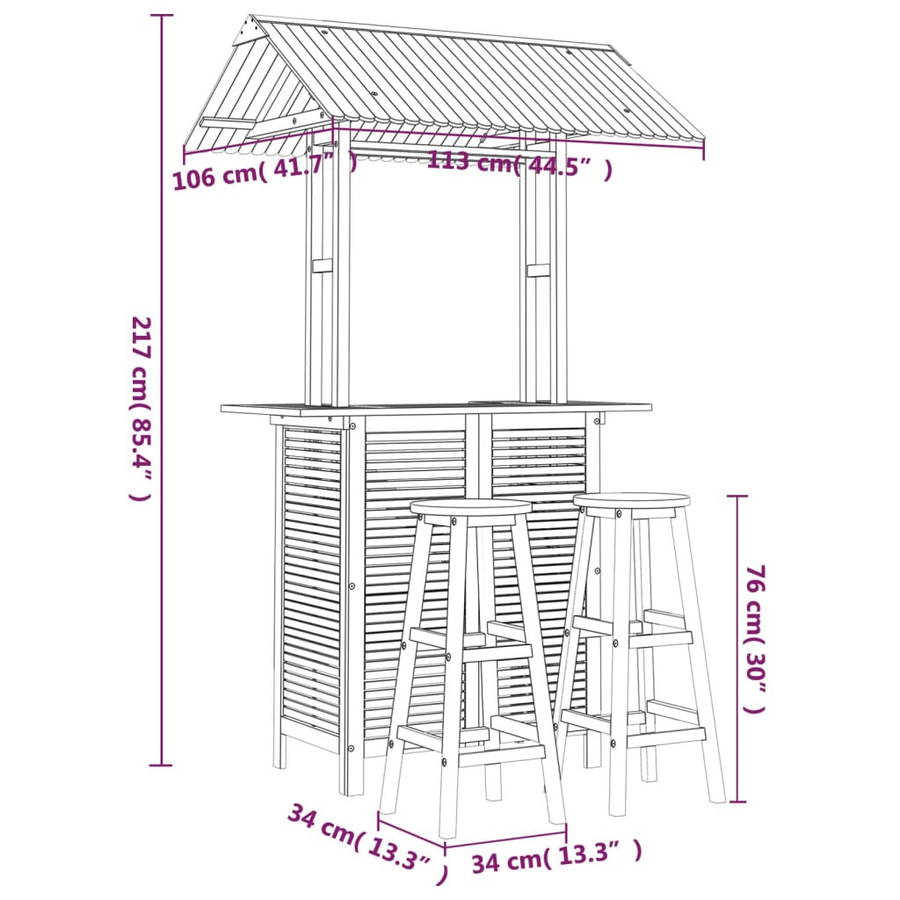 vidaXL 3-teiliges Gartenbar-Set aus Akazien-Massivholz in Braun, B/T/H: 106 x 50 x 122 cm (Tisch) und 50 x 50 x 106 cm (Stühle) - Bild 2