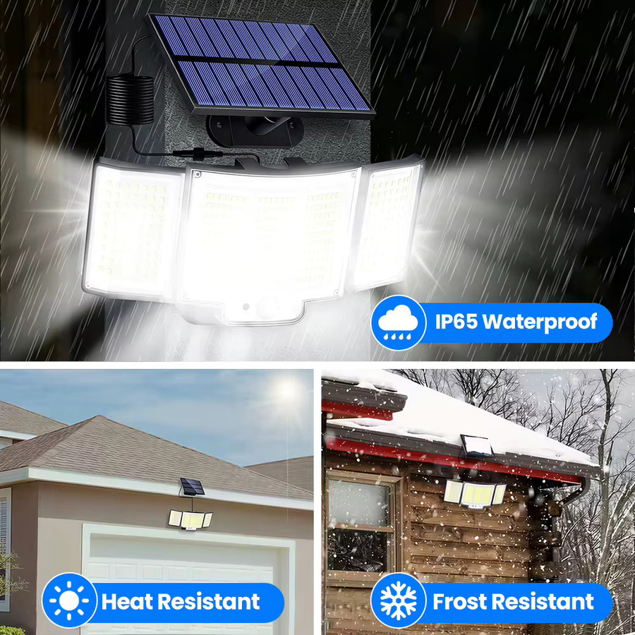 Solar-Sicherheitsleuchte mit 348 LED und Bewegungssensor, IP65 wasserdichtes Solar-Wandflutlicht für den Außenbereich mit Fernbedienung, Schwarz - Bild 3